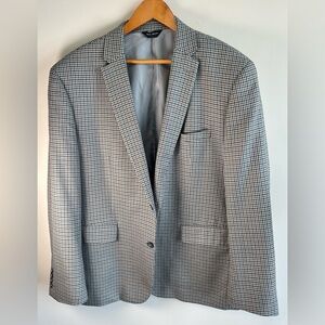 Marc Martin Mens Blazer Suit Jacket Sport Coat 50R Blue Houndstooth Silk Wool